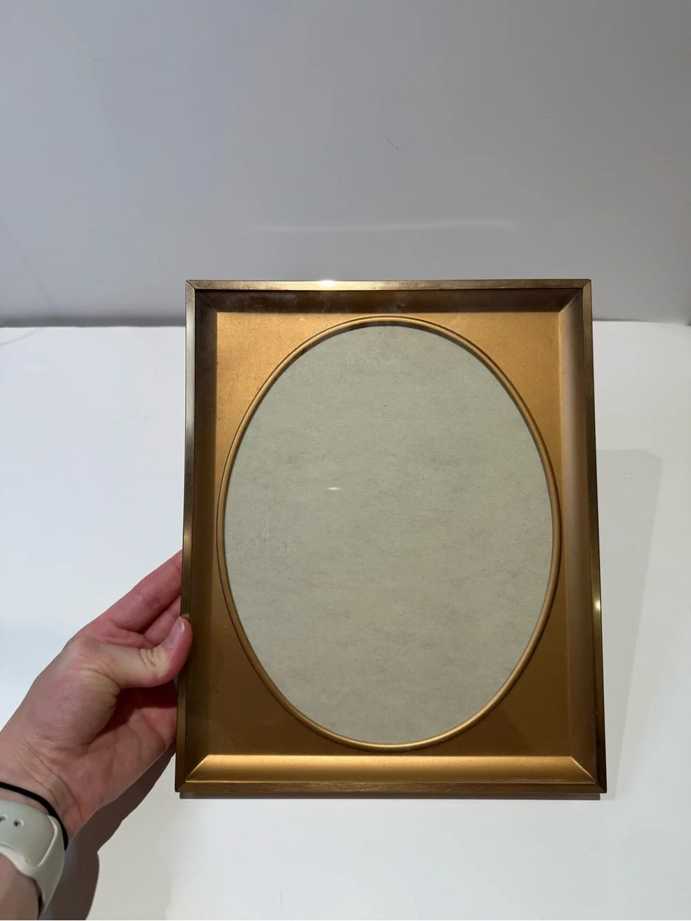 Vintage Thin Brushed Gold Picture Frame Rectangular with Oval Opening